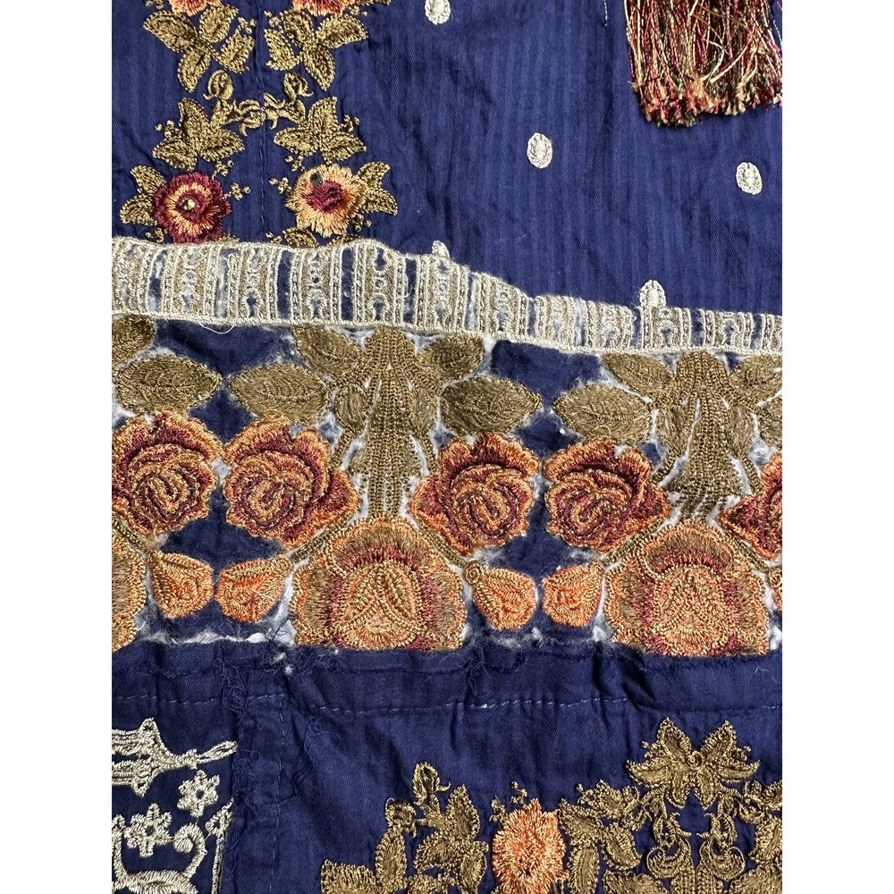 Embroidered Kurta Dress Womens Medium Blue Floral‎ Shalwar Kameez Tassel Ethnic - Picture 11 of 16
